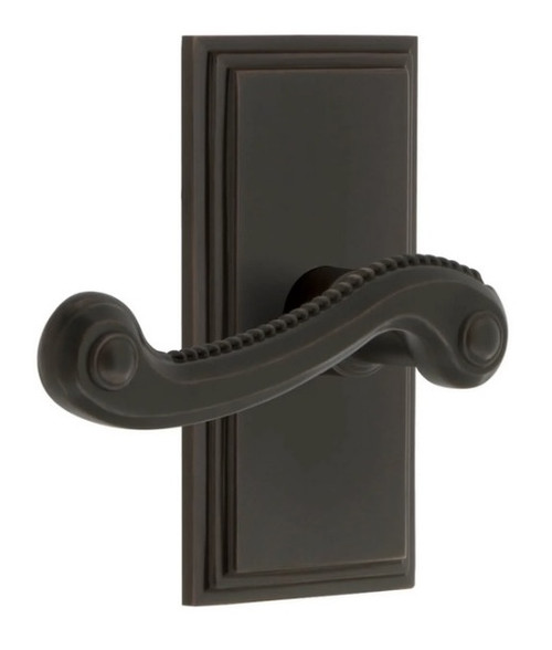 Grandeur Hardware - Carre Short Plate Double Dummy with Newport Lever in Timeless Bronze - CARNEW - 898112