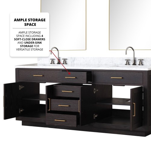 Lexora - Abbey 80" W x 22" D Black Oak Double Bath Vanity, Carrara Marble Top, Faucet Set, and 36 in Mirrors - LVA80DJ111
