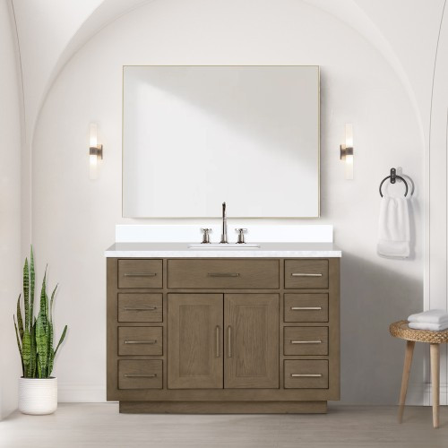 Lexora - Abbey 48" W x 22" D Grey Oak Single Bath Vanity, Cultured Marble Top, and 46 in Mirror - LVA48SR310