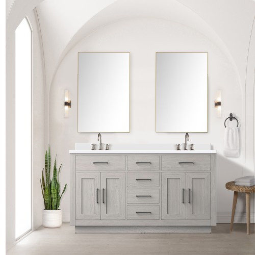 Lexora - Abbey 60" W x 22" D White Oak Double Bath Vanity and White Quartz Top - LVA60DM200