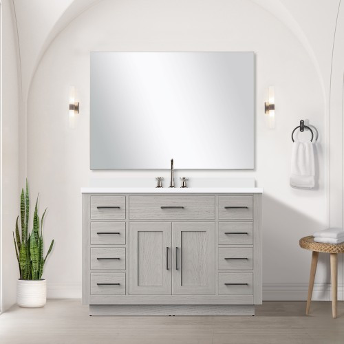Lexora - Abbey 48" W x 22" D White Oak Single Bath Vanity, White Quartz Top, and Faucet Set - LVA48SM201