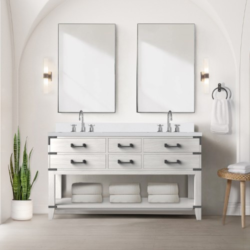 Lexora - Norwalk 60" W x 22" D White Oak Double Bath Vanity, White Quartz Top, Faucet Set, and 28 in Mirrors - LVN60DM211