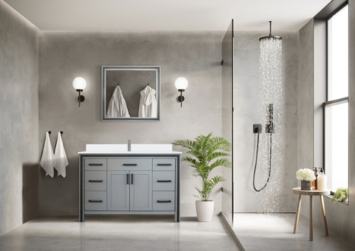 Lexora - Ziva 48" W x 22" D Dark Grey Bath Vanity, White Quartz Top and 34 in Mirror - LVZV48SB210