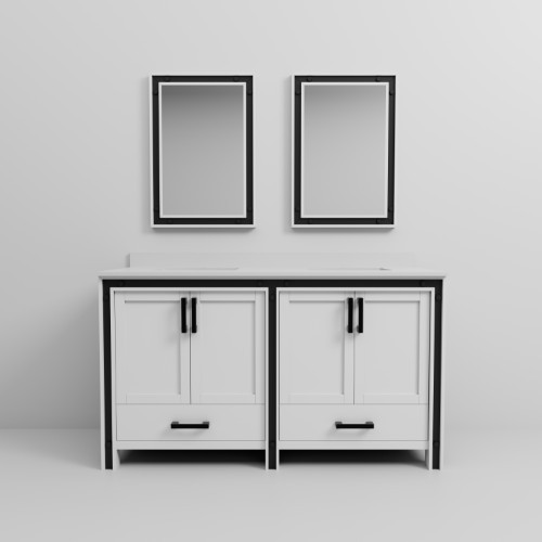 Lexora - Ziva 60" W x 22" D White Double Bath Vanity, White Quartz Top and 22 in Mirrors - LVZV60DA210