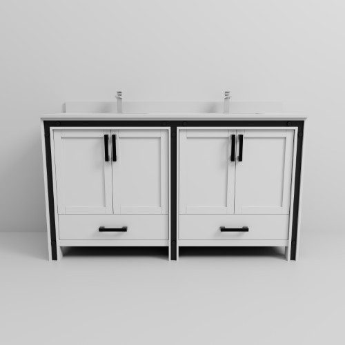 Lexora - Ziva 60" W x 22" D White Double Bath Vanity, Cultured Marble Top and Faucet Set - LVZV60DA301