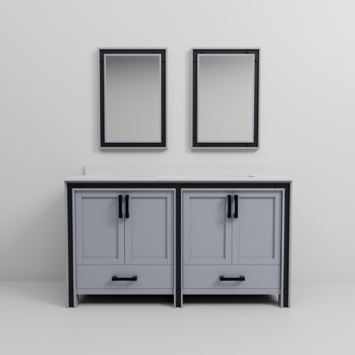 Lexora - Ziva 60" W x 22" D Dark Grey Double Bath Vanity, White Quartz Top and 22 in Mirrors - LVZV60DB210