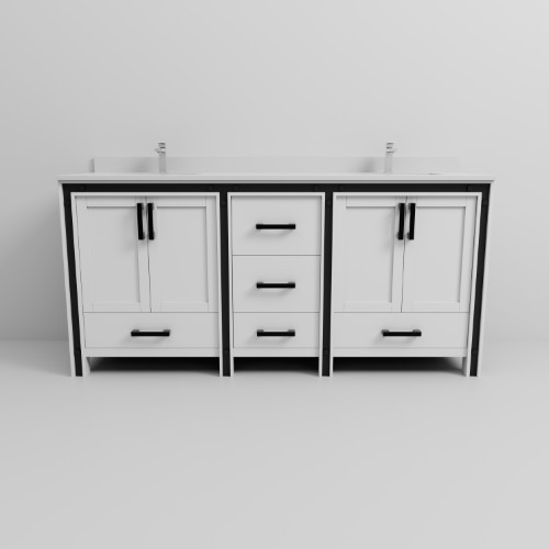 Lexora - Ziva 72" W x 22" D White Double Bath Vanity, White Quartz Top and Faucet Set - LVZV72DA201