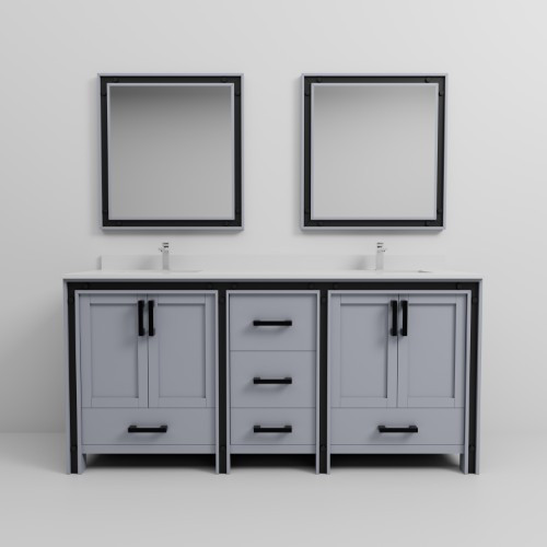 Lexora - Ziva 72" W x 22" D Dark Grey Double Bath Vanity, White Quartz Top, Faucet Set and 30 in Mirrors - LVZV72DB211