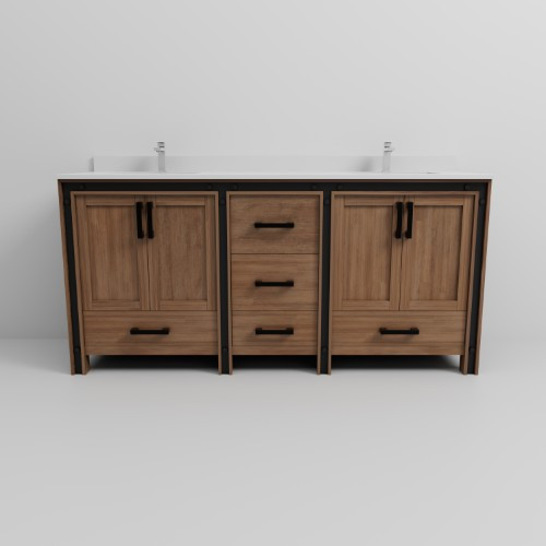 Lexora - Ziva 72" W x 22" D Rustic Barnwood Double Bath Vanity, White Quartz Top and Faucet Set - LVZV72DN201