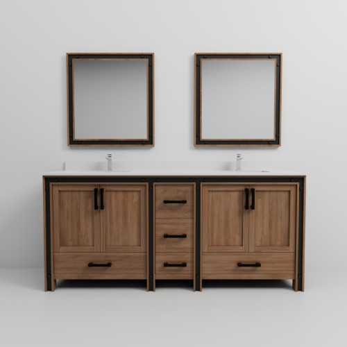 Lexora - Ziva 80" W x 22" D Rustic Barnwood Double Bath Vanity, White Quartz Top, Faucet Set and 30 in Mirrors - LVZV80DN211