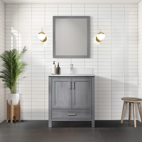 Lexora - Jacques 30" W x 22" D Distressed Grey Bath Vanity and White Quartz Top - LJ342230SDWQ000