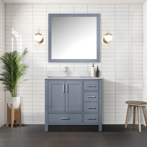 Lexora - Jacques 36" W x 22" D Left Offset Dark Grey Bath Vanity and 34 in. Mirrors Mirror - LJ342236SB00M34L