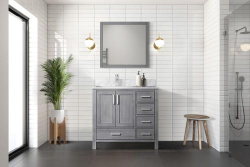 Lexora - Jacques 36" W x 22" D Left Offset Distressed Grey Bath Vanity - LJ342236SD00000L