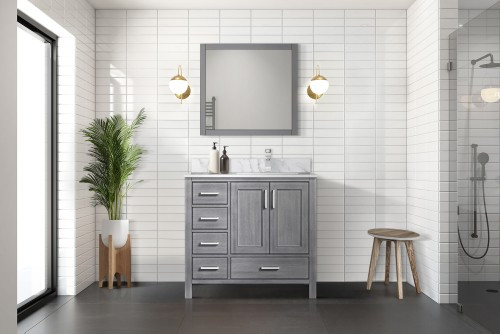 Lexora - Jacques 36" W x 22" D Right Offset Distressed Grey Bath Vanity - LJ342236SD00000R