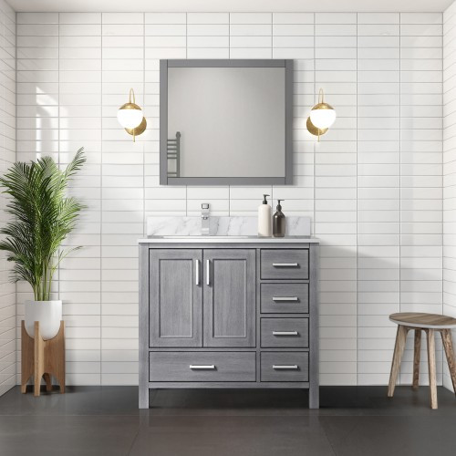 Lexora - Jacques 36" W x 22" D Left Offset Distressed Grey Bath Vanity and Carrara Marble Top - LJ342236SDDS000L