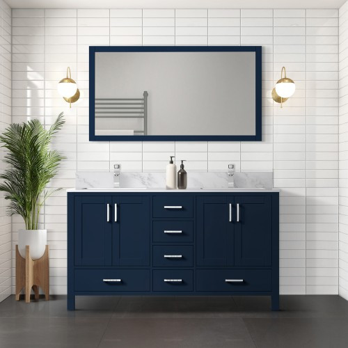 Lexora - Jacques 60" W x 22" D Navy Blue Double Bath Vanity and 58 in. Mirror - LJ342260DE00M58