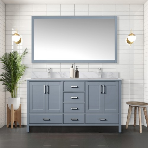 Lexora - Jacques 60" W x 22" D Dark Grey Double Bath Vanity, White Quartz Top, and Faucet Set - LVJ60DB201