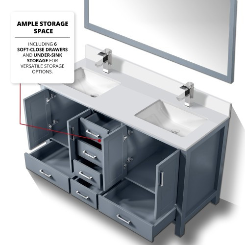 Lexora - Jacques 60" W x 22" D Dark Grey Bath Vanity, Cultured Marble Top, Faucet Set, and 58 in. Mirror - LVJ60DB311