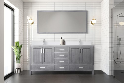 Lexora - Jacques 72" W x 22" D Distressed Grey Double Bath Vanity, White Quartz Top, and Faucet Set - LVJ72DD201