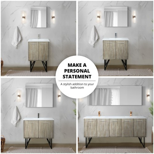 Lexora - Lancy 48" W x 20" D Rustic Acacia Bath Vanity, Cultured Marble Top, Rose Gold Faucet Set and 43 in Mirror - LVLY48SRA314