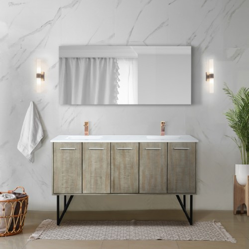 Lexora - Lancy 60" W x 20" D Rustic Acacia Double Bath Vanity, Cultured Marble Top, Rose Gold Faucet Set and 55 in Mirror - LVLY60DRA311