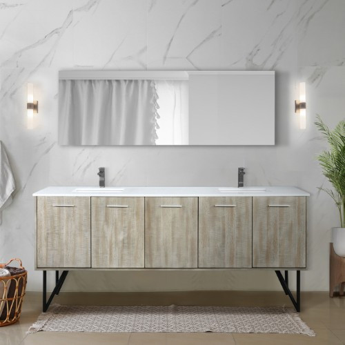 Lexora - Lancy 80" W x 20" D Rustic Acacia Double Bath Vanity, Cultured Marble Top and Gun Metal Faucet Set - LVLY80DRA303