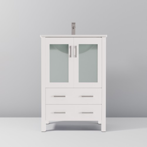 Lexora - Volez 24" W x 18.25" D White Bath Vanity, White Ceramic Top, and Faucet Set - LVV24SA601