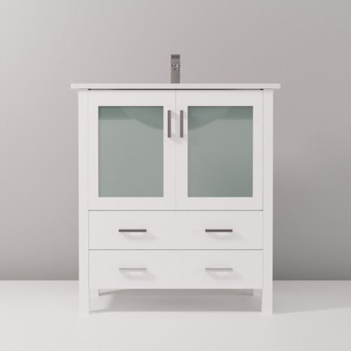 Lexora - Volez 30" W x 18.25" D White Bath Vanity, White Ceramic Top, and Faucet Set - LVV30SA601