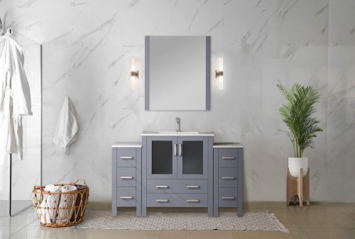 Lexora - Volez 54" W x 18.25" D Dark Grey Single Bath Vanity with Side Cabinets, White Ceramic Top, and Faucet Set - LVV54S30B601