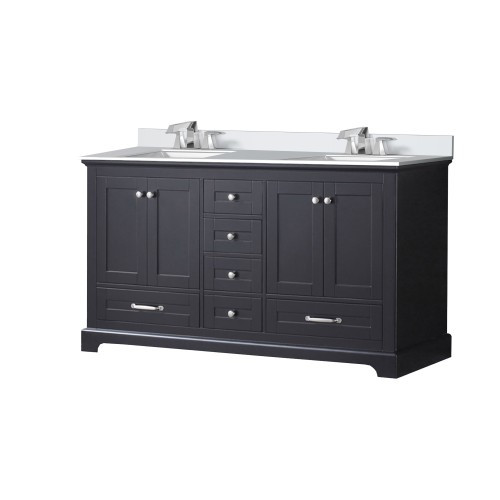 Lexora - Volez 60" W x 18.25" D White Double Bath Vanity with Side Cabinet, White Ceramic Top, and Faucet Set - LVV60D24A601