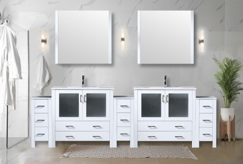 Lexora - Volez 108" W x 18.25" D White Double Bath Vanity with Side Cabinets, and White Ceramic Top - LVV108D36A600