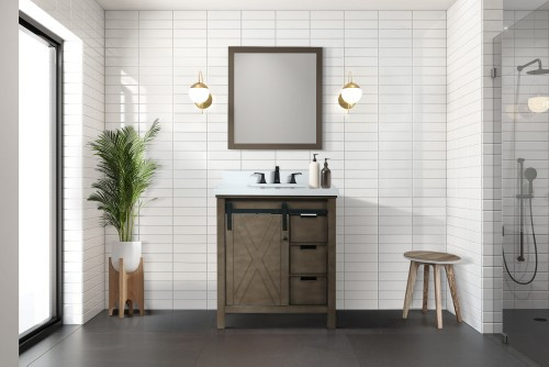 Lexora - Marsyas 30" W x 22" D Rustic Brown Bath Vanity, Cultured Marble Countertop and Faucet Set - LVM30SK301