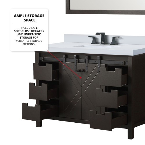 Lexora - Marsyas 48" W x 22" D Brown Bath Vanity, Cultured Marble Countertop, Faucet Set and 44 in Mirror - LVM48SC311