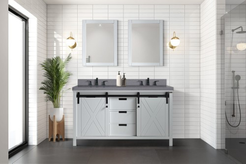 Lexora - Marsyas 60" W x 22" D White Double Bath Vanity, Grey Quartz Countertop and Faucet Set - LVM60DA401