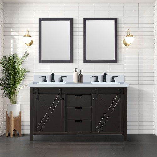 Lexora - Marsyas 60" W x 22" D Brown Double Bath Vanity, White Quartz Countertop and Faucet Set - LVM60DC201