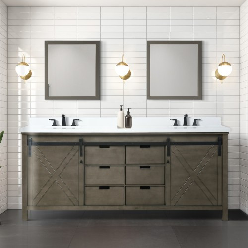 Lexora - Marsyas 80" W x 22" D Rustic Brown Double Bath Vanity, Cultured Marble Countertop and 30 in Mirrors - LVM80DK310