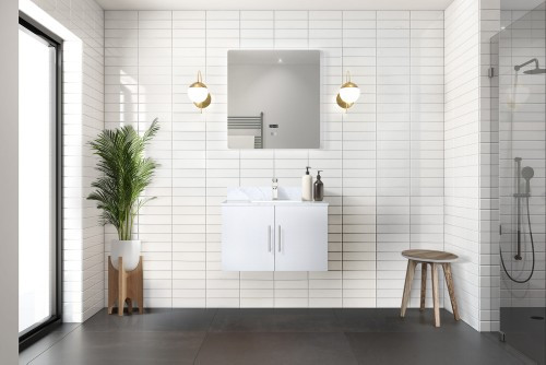 Lexora - Geneva 30" W x 22" D Glossy White Bath Vanity, Carrara Marble Top, and Faucet Set - LVG30SM101