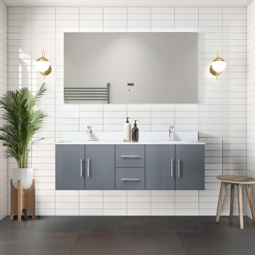 Lexora - Geneva 60" W x 22" D Dark Grey Double Bath Vanity, White Quartz Top, and Faucet Set - LVG60DB201