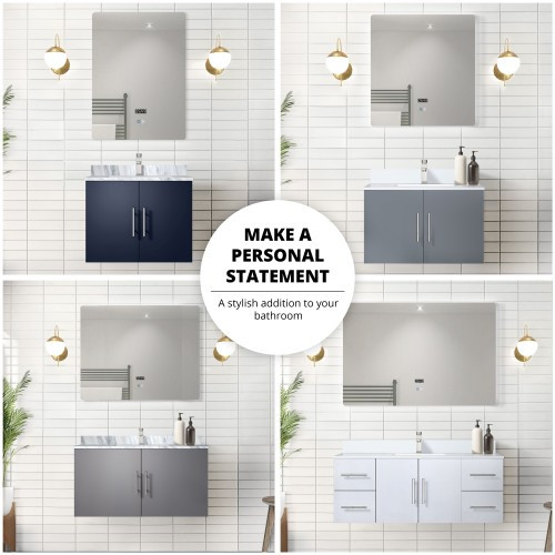 Lexora - Geneva 60" W x 22" D Navy Blue Double Bath Vanity, White Quartz Top, Faucet Set, and 60 in. LED Mirror - LVG60DE211