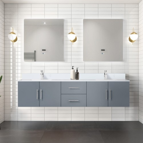 Lexora - Geneva 80" W x 22" D Dark Grey Double Bath Vanity, White Quartz Top, and 30 in. LED Mirrors - LVG80DB210