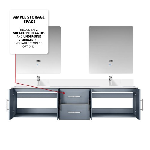Lexora - Geneva 80" W x 22" D Dark Grey Double Bath Vanity, White Quartz Top, Faucet Set, and 30 in. LED Mirrors - LVG80DB211