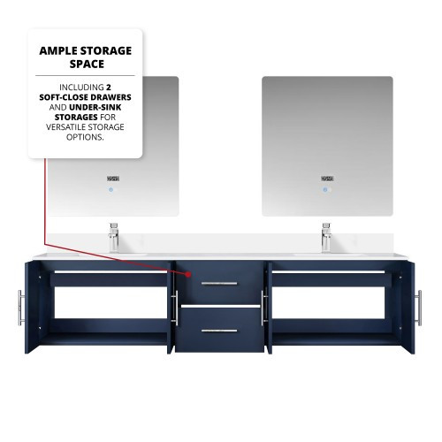 Lexora - Geneva 80" W x 22" D Navy Blue Double Bath Vanity, Cultured Marble Top, Faucet Set, and 30 in. LED Mirrors - LVG80DE311