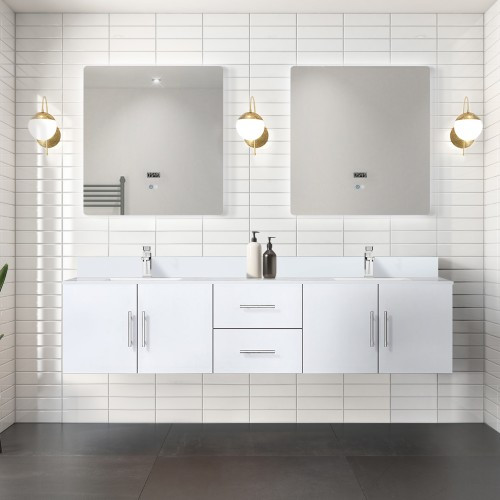 Lexora - Geneva 80" W x 22" D Glossy White Double Bath Vanity, Cultured Marble Top, and Faucet Set - LVG80DM301