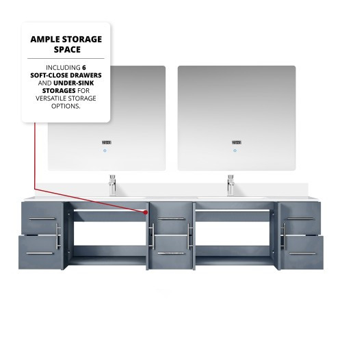 Lexora - Geneva 84" W x 22" D Dark Grey Double Bath Vanity, White Quartz Top, Faucet Set, and 36 in. LED Mirrors - LVG84DB211