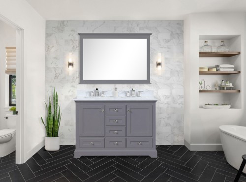 Lexora - Dukes 48" W x 22" D Dark Grey Double Bath Vanity and 46 in. Mirror - LD342248DB00M46