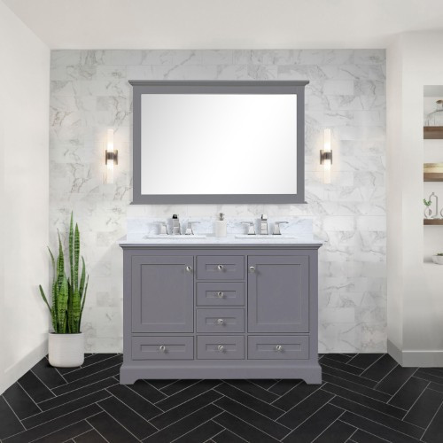 Lexora - Dukes 48" W x 22" D Dark Grey Double Bath Vanity and Carrara Marble Top - LD342248DBDS000