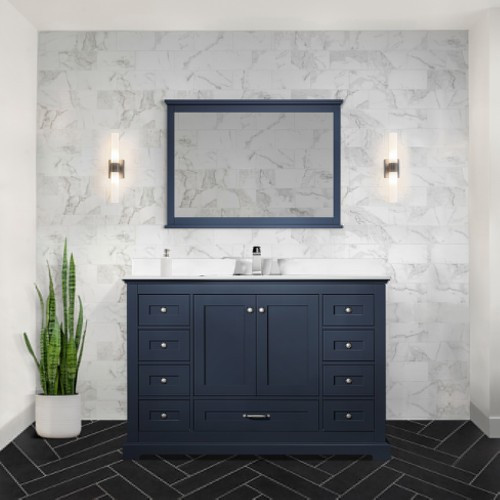 Lexora - Dukes 48" W x 22" D Navy Blue Single Bath Vanity, White Quartz Top, and 46 in. Mirror - LD342248SEWQM46