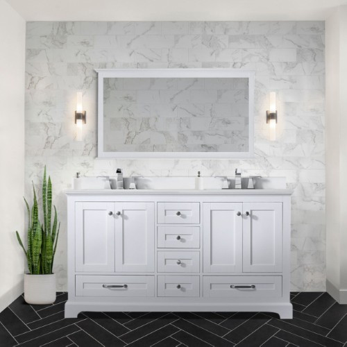 Lexora - Dukes 60" W x 22" D White Double Bath Vanity, White Quartz Top, and 58 in. Mirror - LD342260DAWQM58