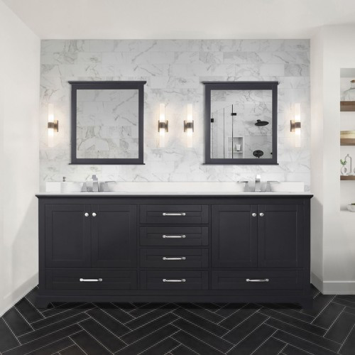 Lexora - Dukes 80" W x 22" D Espresso Double Bath Vanity, White Quartz Top, Faucet Set, and 30 in. Mirrors - LD342280DGWQM30F