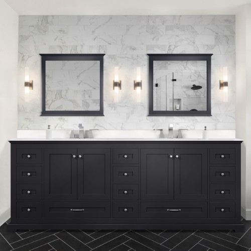 Lexora - Dukes 84" W x 22" D Espresso Double Bath Vanity, White Quartz Top, Faucet Set, and 34 in. Mirrors - LD342284DGWQM34F